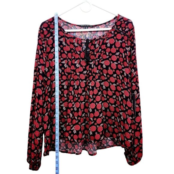 Haute Monde Floral Boho Blouse Black & Red Long Sleeve Size Small - Picture 8 of 11